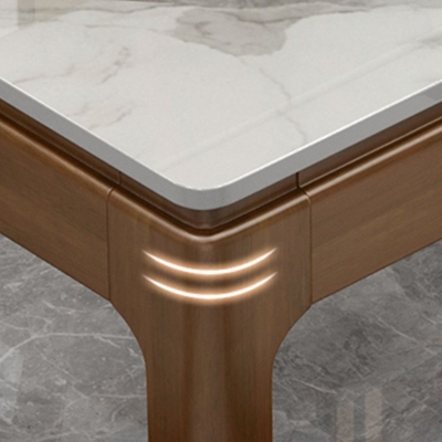 Tavolo da pranzo moderno rettangolare con piano in pietra grigia e 4 gambe in legno di gomma