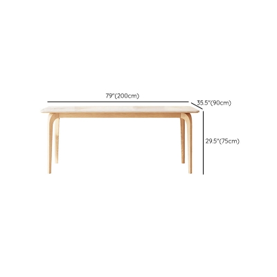 Tavolo da pranzo moderno con piano in pietra rettangolare bianco e 4 gambe in frassino