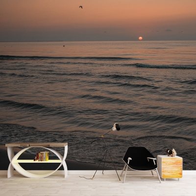 Moderne, schmutzabweisende Tapete mit Meer und Strand f&uuml;r das Wohnzimmer
