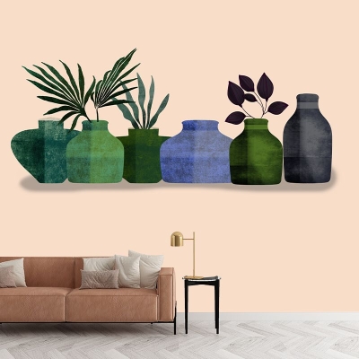 Illustrazione Carta da parati resistente alle macchie Decorazione murale con piante tropicali per soggiorno