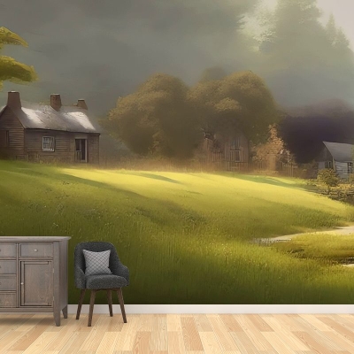 Illustrator Forest House Pattern Adesivo murale Antivegetativa per la decorazione murale