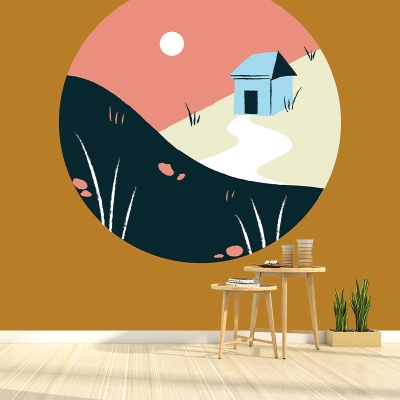 Carta da parati con illustrazione di paesaggi Carta da parati per camera da letto in stile moderno