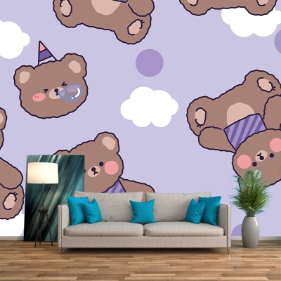 Illustrazione Carta da parati murale resistente alla muffa Decorazione murale per interni con animali dei cartoni animati