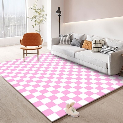 Tappeto con motivo a quadri color caff&egrave; scuro Tappeto moderno in poliestere Tappeto lavabile per la decorazione domestica