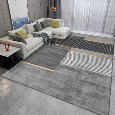 Tappeto moderno grigio scuro Tappeto gessato in poliestere Tappeto antimacchia per soggiorno