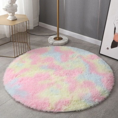 Tappeto rotondo in tinta unita Tappeto a pelo lungo in poliestere Tappeto adatto agli animali domestici per la decorazione domestica