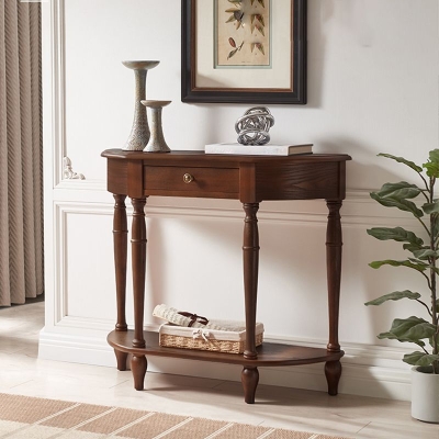 Halbmondf&ouml;rmiger Konsolentisch aus Holz im Mid-Century Modern-Stil mit 4 Beinen in Braun
