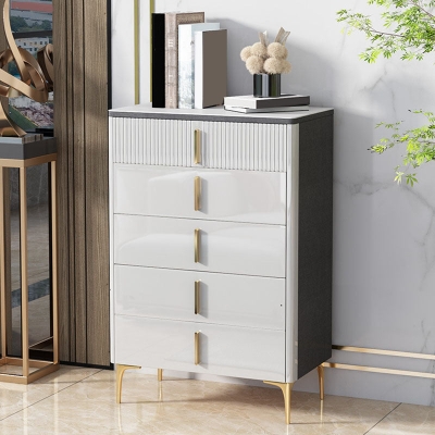 Glam Stone Aufbewahrungstruhe f&uuml;r Schlafzimmer, wei&szlig;, mit Metallbeinen