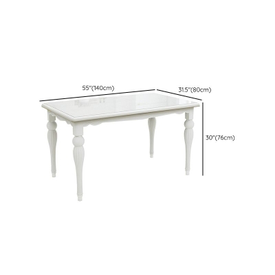 Tavolo da pranzo moderno rettangolare bianco con piano in vetro e gambe in legno massello