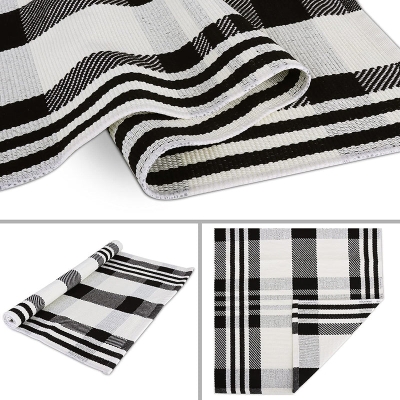 Elegante tappeto da salotto con motivo scozzese, tappeto per interni in misto cotone