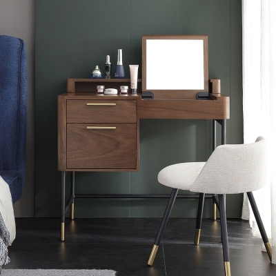 Vanity moderno in legno singolo Flip con sgabello imbottito e specchio illuminato