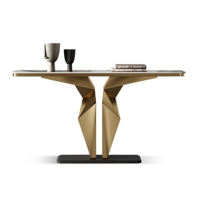Steinrechteckiger Konsolentisch Glam 13,78" breiter Akzenttisch mit abstraktem Sockel