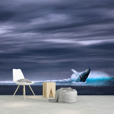 Fotografia ambientale camera da letto mare tropicale murale resistente alle macchie