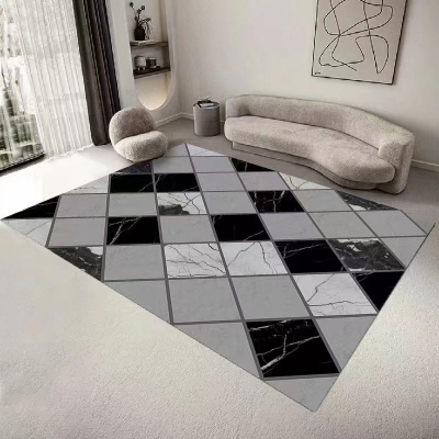 Tappeto moderno grigio scuro Tappeto geometrico in poliestere Tappeto lavabile per salotto