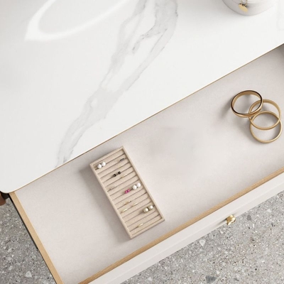 Piano di lavoro in ardesia bianco sporco in stile glam montato a parete con cassettiera a 1/2 cassetto