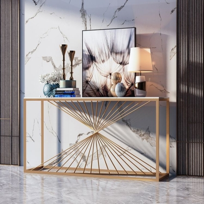 Glam-Rechteck-Konsolentisch, Antik-Finish, Konsolen-Sofatisch aus Marmor