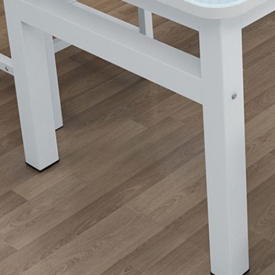 Tavolo da pranzo moderno rettangolare bianco con piano in vetro e doppio piedistallo