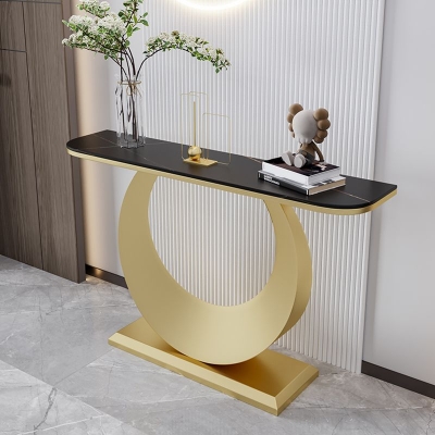 Stone Half Moon Konsolentisch, 31,5 Zoll hoher Akzenttisch mit 1 Ablage