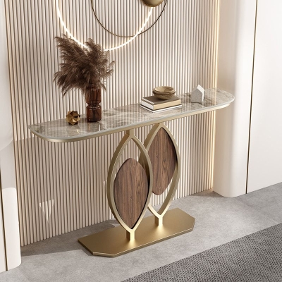 31,5" hoher Stone Glam Konsolentisch, Halbmond-Akzenttisch mit 1 Ablage