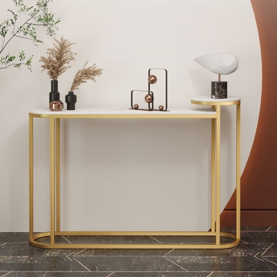 Glam Ovaler Konsolen-Akzenttisch, Konsolen-Sofatisch mit Antik-Finish