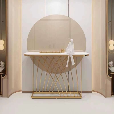 Consolle ovale Glam Stone Tavolo con accenti con cornice dorata per ingresso