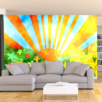 Illustrazione murale pastorale dei cartoni animati per la decorazione murale della cameretta dei bambini