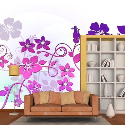 Carta da parati moderna con illustrazione floreale. Decorazione murale per salotto