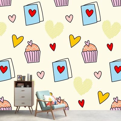 Carta da parati murale ecologica con motivo a cuore Decorazione murale per camera da letto