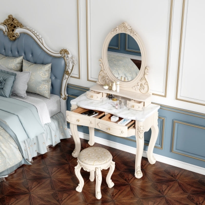 Tavolo da toeletta per trucco da camera da letto vittoriano Tavolo da toeletta bianco per toeletta