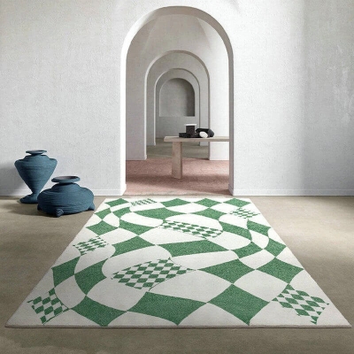 Tappeto moderno verde Tappeto lavabile in poliestere con motivo a quadri per soggiorno
