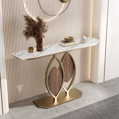 Glam Sofatisch aus Marmor und Metall, rechteckiger Konsolentisch in Gold, 11,81 Zoll