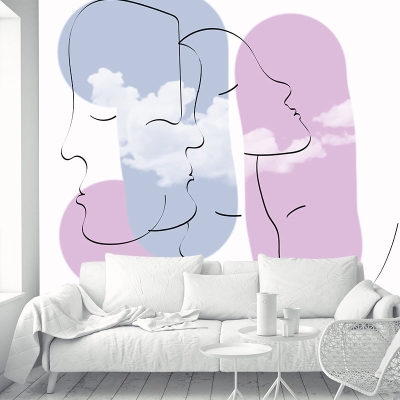 Carta da parati con illustrazioni in stile moderno Carta da parati Line Art Carta da parati per camera da letto