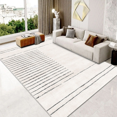Tappeto casual grigio chiaro Tappeto lavabile per interni a righe in poliestere per la decorazione domestica