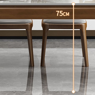 Tavolo da pranzo moderno rettangolare con piano in pietra grigia e 4 gambe in legno di gomma