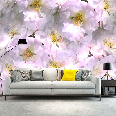 Illustrazione Carta da parati murale resistente alle macchie Fiori dipinti a mano Decorazione murale per soggiorno