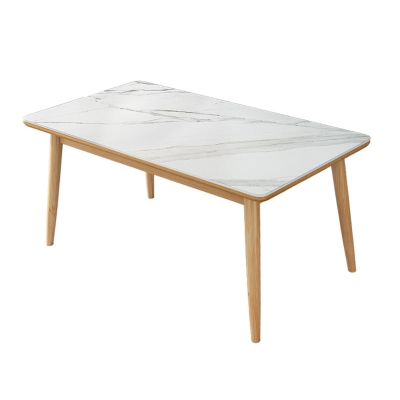 Tavolo da pranzo moderno in pietra rettangolare bianco con 4 piedi in legno