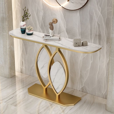 Glam Stone Eisen-Konsolentisch, halbmondf&ouml;rmiger Konsolen-Sofatisch f&uuml;r den Flur