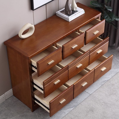 Glamour-Aufbewahrungskommode aus Gummiholz, horizontale Home-Kommode mit 9 Schubladen