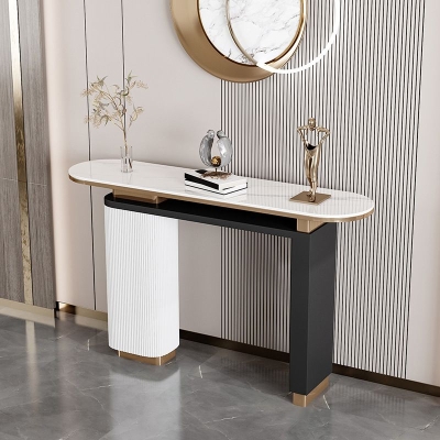 Glam Stone Konsolentisch, ovaler Konsolen-Sofatisch f&uuml;r den Flur