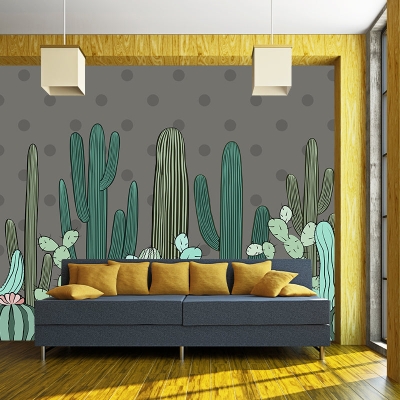 Carta da parati lavabile con piante, illustrazione murale per interni