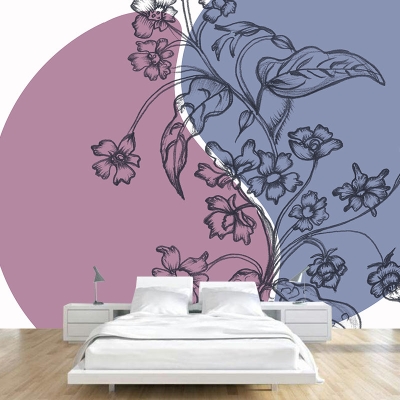 Illustrazione Carta da parati murale resistente alle macchie Piante Decorazione murale per camera da letto