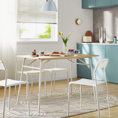 Tavolo da pranzo moderno rettangolare in legno con gambe in acciaio per 4 persone