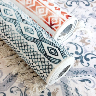 Bohemian Tribal Padr&atilde;o Tapete com franjas de poli&eacute;ster Tapete interno lav&aacute;vel para sala de estar