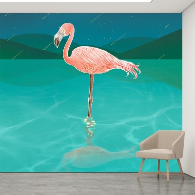 Carta da parati resistente con illustrazioni di animali, decorazione murale ecologica per la camera da letto