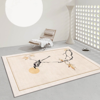 Tappeto moderno beige Tappeto per interni con uccelli in poliestere Tappeto antimacchia per soggiorno