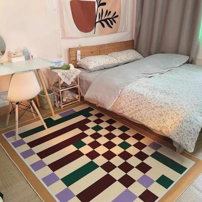 Tappeto moderno blu zaffiro Tappeto a griglia in poliestere Tappeto lavabile per soggiorno