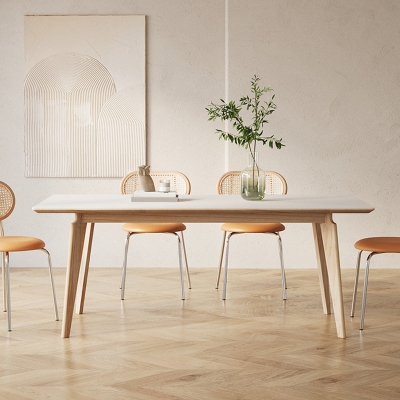 Tavolo da pranzo rettangolare contemporaneo con gambe in legno massello marrone chiaro