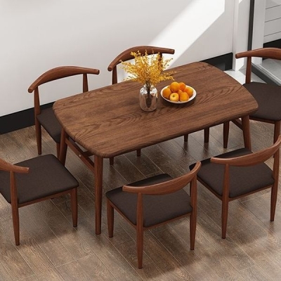 Tavolo da pranzo moderno rettangolare in legno con cavalletto in ferro per 2-4 persone