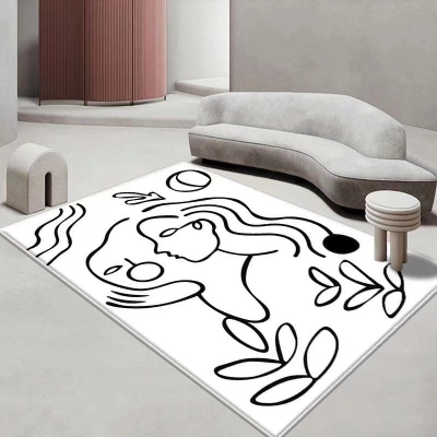 Tappeto moderno bianco Tappeto in poliestere con linea astratta Tappeto antimacchia per salotto