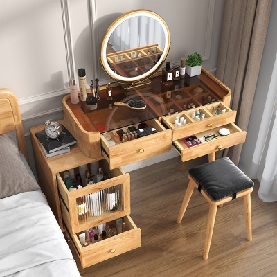 Toletta moderna con cassetti, cassettiera in legno massello, set da toeletta con specchio